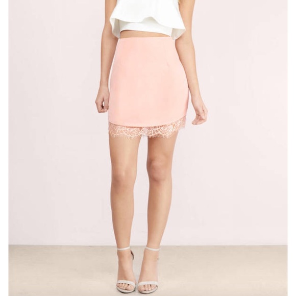 Light Pink Pencil Skirt with Lace Hem - Picture 1 of 8